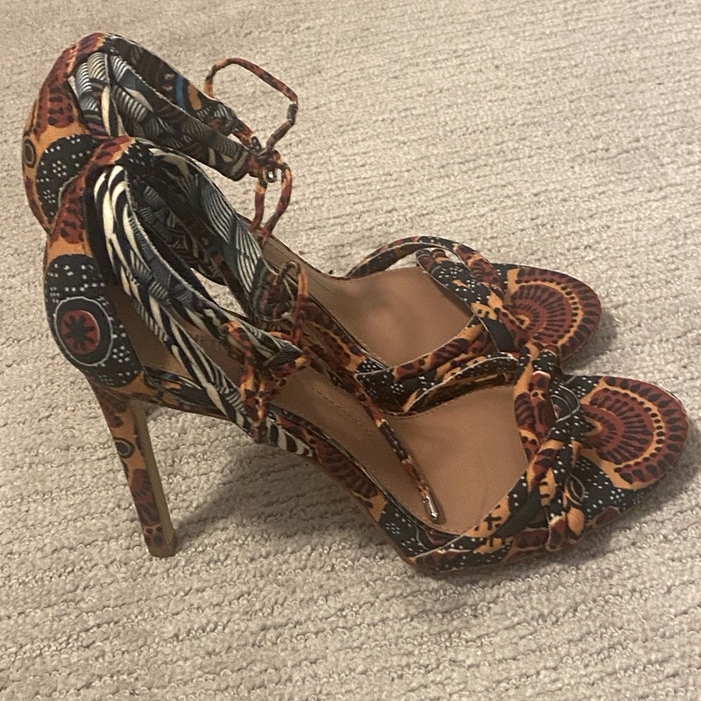 Gianni Bini Women's Multicolor Patterned Ankle Strap Open Toe Heels
